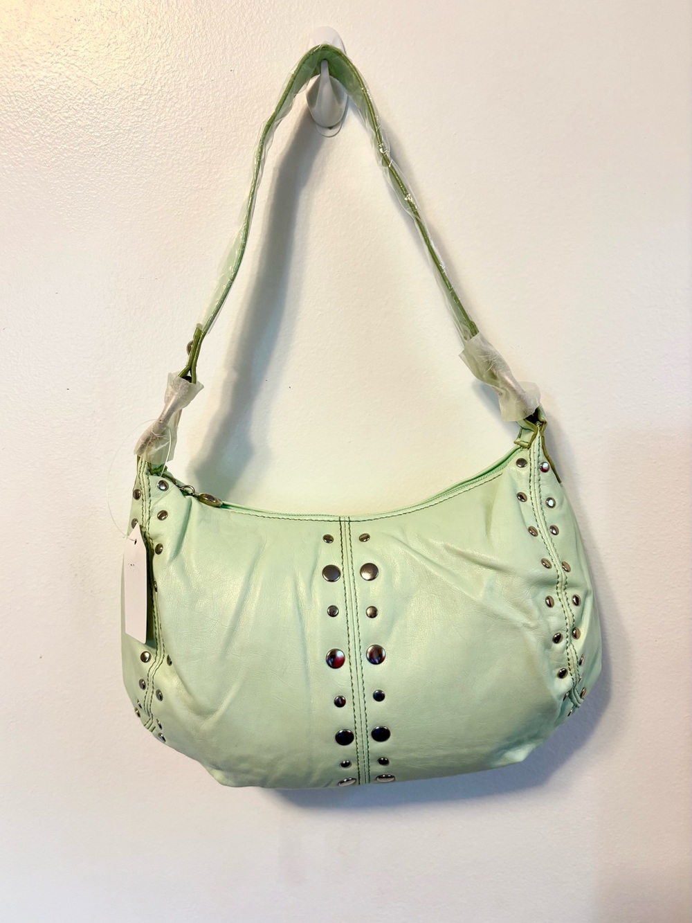 Mint Green Studded Shoulder Bag Y2K Boho Slouchy Purse NEW!